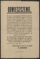 Obwieszczenie Starosty na m. Ł&oacute;dź Bogdana Zbrożka w sprawie poboru koni, Ł&oacute;dź 30 IX 1919 r.