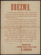 Odezwa Naczelnika Policji z funkcjami Komisarza Rządu w Łodzi Bogdana Zbrożka, wzywająca rolnik&oacute;w do dobrowolnego oddawania żywności dla głodującej ludności w Łodzi, 23 V 1919 r.