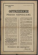 &bdquo;Ostrzeżenie przed szpiegami&rdquo; wydane przez Dow&oacute;dcę Okręgu Generalnego Ł&oacute;dź gen. Kajetana Olszewskiego i adresowane do polskich żołnierzy, Ł&oacute;dź 15 X 1919 r.