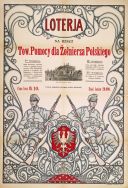 Plakat zapowiadający loterię na rzecz Towarzystwa Pomocy dla Żołnierza Polskiego. Rys. Artur Szyk, Ł&oacute;dź 1919 r.