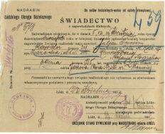 Świadectwo o zapowiedziach przedślubnych Stefanii Marchew i Juliana Tuwima. APŁ, ASC gminy żydowskiej w Łodzi, sygn. 526.
