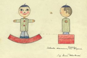 Projekt zabawki-lalka na biegunach. APŁ, Sp&oacute;łdzielnia Przemysłu Ludowego i Artystycznego Zabawka w Łodzi, sygn 30,s.36