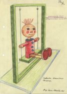Projekt zabawki-lalka na huśtawce. APŁ, Sp&oacute;łdzielnia Przemysłu Ludowego i Artystycznego Zabawka w Łodzi, sygn 30,s.37