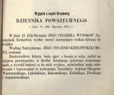 Wyjątek z części Urzędowej Dziennika Powszechnego z 26 stycznia 1863 r. APŁ, Akta gminy Wiskitno, sygn. 3. 