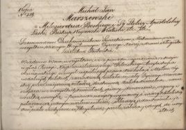 List Michała Jana Marszewskiego, biskupa Kujawsko Kaliskiego, z roku 1863, w kt&oacute;rym ogłosił żałobę w związku z zesłaniem w głąb Rosji arcybiskupa metropolity warszawskiego Zygmunta Szęsnego Felińskiego. APŁ OS, Akta parafii z powiatu wieluńskiego, sygn. 5