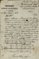 Pismo naczelnika powiatu łęczyckiego z 30 lipca 1864 r. dotyczące Antoniego Literskiego, mieszkańca Aleksandrowa, skazanego za udział w powstaniu na zesłanie do kopalni w Syberii i konfiskatę majątku. APŁ, Akta miasta Aleksandrowa, sygn. 5, s. 642.