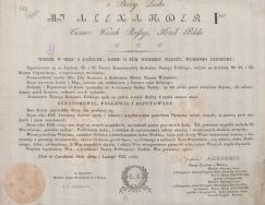 Dokument, w kt&oacute;rym Aleksander I zwołuje Sejm Kr&oacute;lestwa Polskiego na obrady w Warszawie od 13 V do 13 VI 1825 r., Carskie Sioło 13 II 1925 r.
