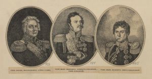 Rosyjscy dow&oacute;dcy zaangażowani w tłumienie powstania: Fabian Osten-Sacken (1752&ndash;1837), Iwan Paskiewicz (1782&ndash;1856), Iwan Dybicz Zabałkański (1785&ndash;1831).