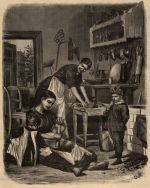 W kuchni przed Wigilią. Drzeworyt E. Gorazdowskiego wg rys. J. Konopackiego, &bdquo;Kłosy&rdquo; 1884, t. 39, nr 1017, s. 412.