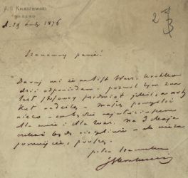 List J.I. Kraszewskiego do Kazimierza Bartoszewicza, 19 luty 1876 r. Drezno.  APŁ, Archiwum rodziny Bartoszewicz&oacute;w, sygn. 3145 s.2.