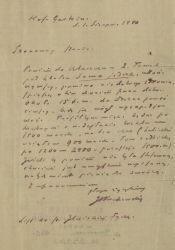 List J.I. Kraszewskiego do nieznanej osoby z 1 sierpnia 1880 r. z prośbą o pożyczkę.  APŁ, Archiwum rodziny Bartoszewicz&oacute;w, sygn. 388 s.1.