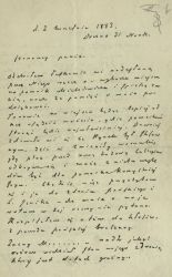 List J.I. Kraszewskiego do Walerego Rzewuskiego w sprawie wystawienia pomnika Mickiewicza, 2 wrzesień 1883 r. Drezno.  APŁ, Archiwum rodziny Bartoszewicz&oacute;w, sygn. 3145 s.7.