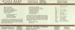 Program teatralny adaptacji powieści Stara baśń w Państwowym Teatrze Lalek Pinokio w Łodzi .  APŁ, Zbi&oacute;r teatrali&oacute;w ł&oacute;dzkich, sygn. 10-44 s.1b.