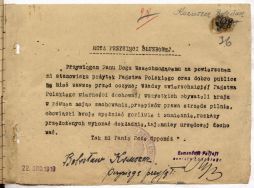 Rota przysięgi służbowej Bolesława Wiesławskiego (Bolesława Kszuszcza). APŁ, Komenda Policji Państwowej miasta Łodzi, sygn. 30.