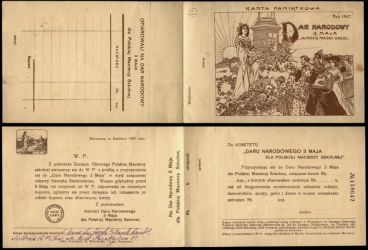 1907 r.: Karta pamiątkowa Daru Narodowego 3 Maja dla Polskiej Macierzy Szkolnej  Archiwum rodziny Leinweber&oacute;w Ł&oacute;dź, sygn. 11
