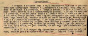 1936 r.: Fragment sprawozdania starosty powiatowego w Łodzi o sytuacji społeczno-politycznej w maju  Starostwo Powiatowe Ł&oacute;dzkie, sygn. 1297
