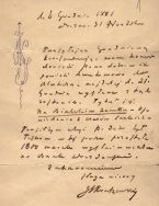 J&oacute;zef Ignacy Kraszewski. List do nieznanej osoby, 1881 r.