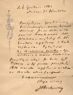 J&oacute;zef Ignacy Kraszewski. List do nieznanej osoby, 1881 r.