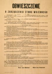 Obwieszczenie o zarządzeniu przez Ministr&oacute;w Spraw Wojskowych i Spraw Wewnętrznych stanu wojennego dla powiatu (miasta) Ł&oacute;dź, Warszawa 1 września 1939 r. [Sąd Okręgowy w Łodzi, sygn. 2479]