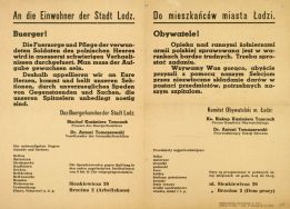 Odezwa Sekcji Zdrowia Komitetu Obywatelskiego Miasta Łodzi wzywająca mieszkańc&oacute;w do przekazywania dar&oacute;w na rzecz szpitali i rannych żołnierzy polskich. [Zbi&oacute;r druk&oacute;w i pism ulotnych, sygn. 398]