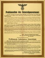Obwieszczenie informujące o objęciu przez Hansa Franka, rząd&oacute;w w Generalnym Gubernatorstwie, ok. 26 października 1939 r. [Zbi&oacute;r druk&oacute;w i pism ulotnych, sygn. 400]