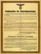 Obwieszczenie informujące o objęciu przez Hansa Franka, rząd&oacute;w w Generalnym Gubernatorstwie, ok. 26 października 1939 r. [Zbi&oacute;r druk&oacute;w i pism ulotnych, sygn. 400]