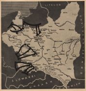 Niemiecka mapa przedstawiająca gł&oacute;wne kierunki natarcia wojsk niemieckich na Polskę we wrześniu 1939 r. [Zbi&oacute;r album&oacute;w ikonograficznych, A-99]