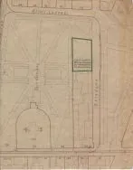 Park im. Moniuszki. Plan nieruchomości z zaznaczeniem części posesji przewidywanej do przyłączenia do parku, 1951 r. [Miejska Rada Narodowa i Zarząd Miejski w Łodzi, Wydział Plantacji, sygn. 11a]