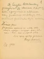 List Henryka Sienkiewicza do Cecylii Walewskiej, 1906 r. Archiwum Kazimierza Walewskiego z Tubądzina (Archiwum rodziny Walewskich). - List nr 1