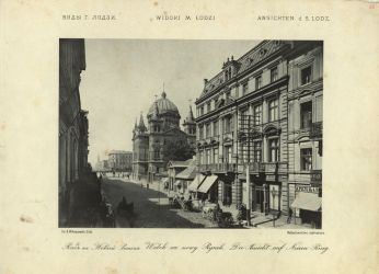 Ul. Piotrkowska, widok na Nowy Rynek, z cyklu Widoki m. Łodzi, fot. B. Wilkoszewski, 1896 r. 