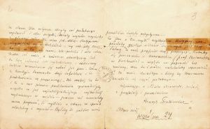 List Henryka Sienkiewicza do p. Bolesława (nazwisko nieznane) dotyczący zamiaru wykorzystania przez diwę operową Marcellę sztuki pisarza pt. &bdquo;Na jedną kartę&rdquo; podczas jej benefisu, b.d.