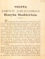 Odezwa Komitetu Jubileuszowego Henryka Sienkiewicza z grudnia 1899 r., organizującego zbi&oacute;rkę składek na zakup nieruchomości dla pisarza.