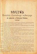 Odezwa kierowanego przez Henryka Sienkiewicza Komitetu Centralnego wyborczego do wyborc&oacute;w w Kr&oacute;lestwie Polskim, wydana w Warszawie 4 stycznia 1907 r. 